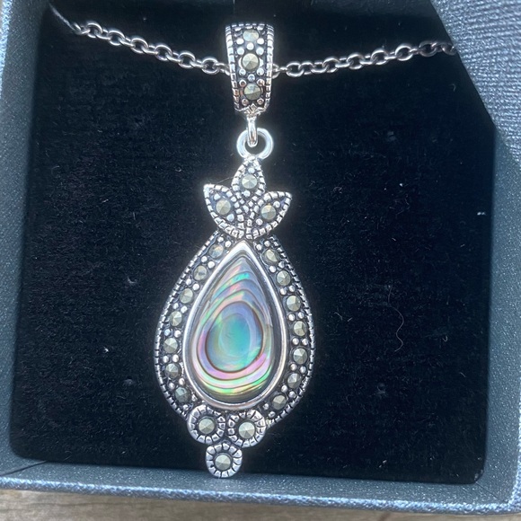 Abalone marcasite silver plated necklace new in box - Picture 7 of 10